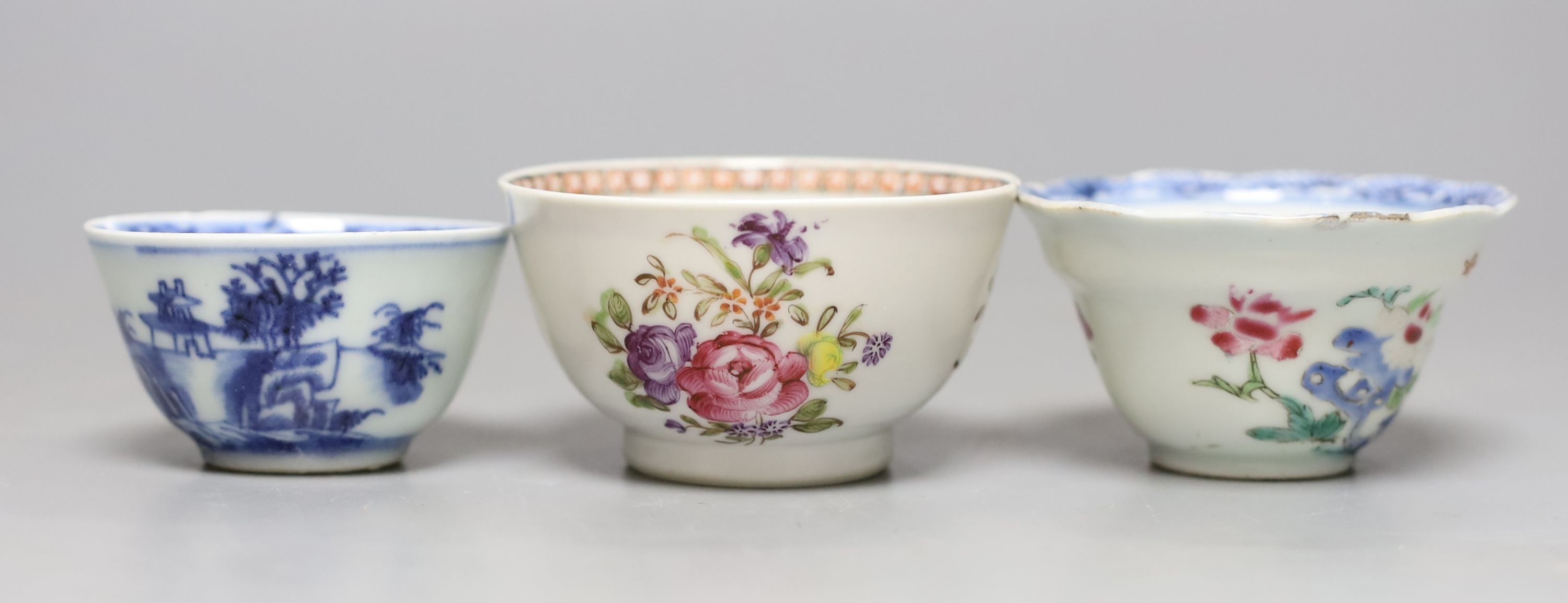 Three 18th century Chinese Export teabowls and saucers